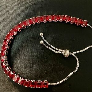Swarovski Silver Bracelet with Red Rectangular Crystals
